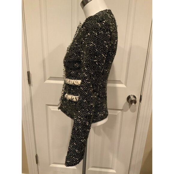 Nanette Lepore Black & White Tweed Jacket W/ Fringe Trim, Size 0 (US) - Picture 5 of 9